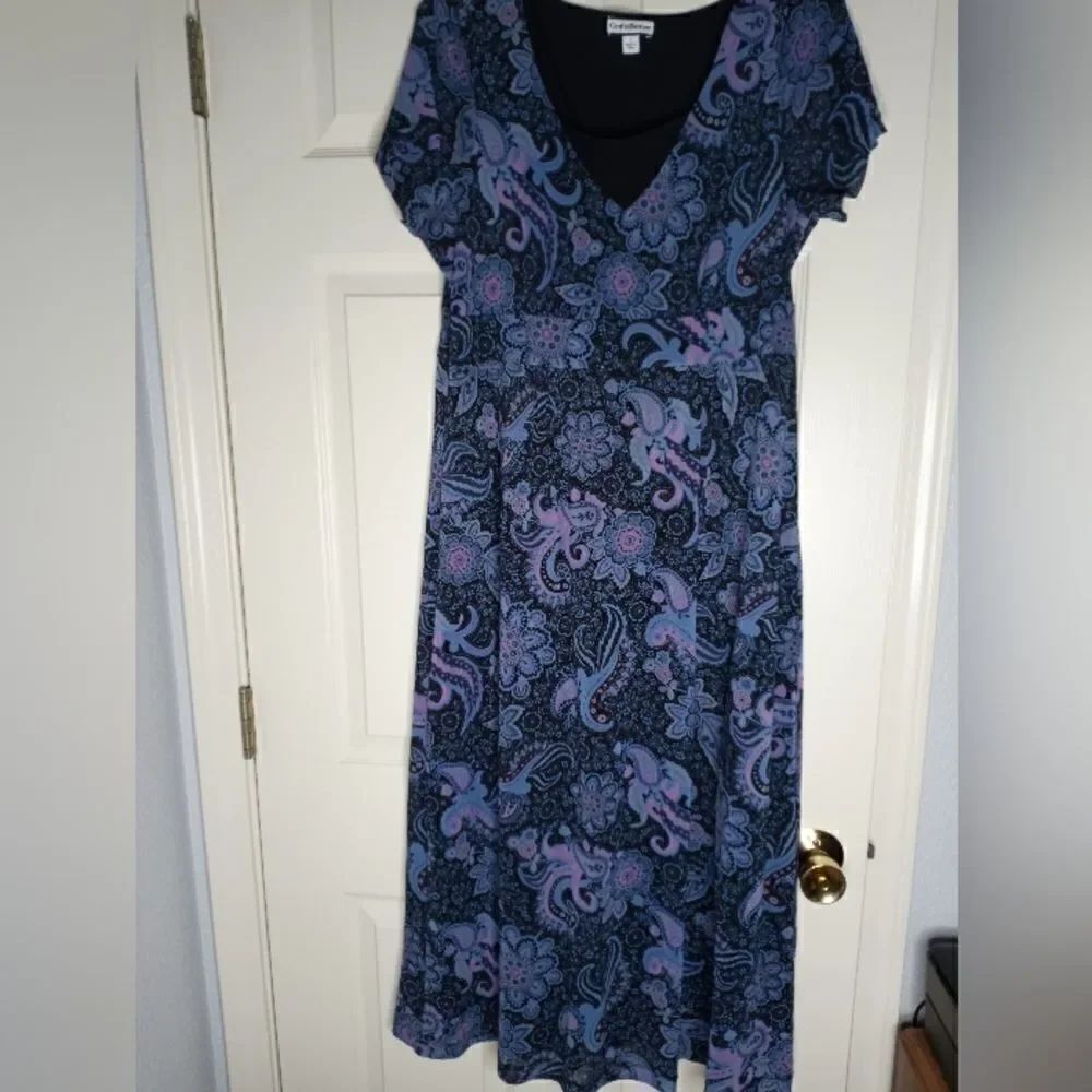 Croft&Barrow L Paisley Print Boho Shortsleeves Multicolored Long Women's Dress.